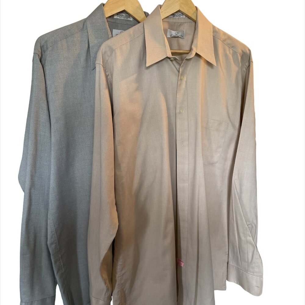 Set of 2 ENRO Men's Dress Shirts Gray, Tan Pebble Cloth - Size 16.5/37-38 Tall